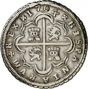 Spain 8 Reales Felipe V Seville 1704 S P KM# 266 HISPANIARVM REX 1704 coin reverse