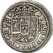 Spain 8 Reales Felipe V Madrid 1710 M J KM# 287 PHILIPPVS V D G M J 8 coin obverse Spain 8 Reales Felipe V Madrid 1710 M J KM# 287 PHILIPPVS V D G M J 8 coin obverse