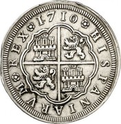 Spain 8 Reales Felipe V Madrid 1710 M J KM# 287 HISPANIARVM REX 1710 coin reverse Spain 8 Reales Felipe V Madrid 1710 M J KM# 287 HISPANIARVM REX 1710 coin reverse