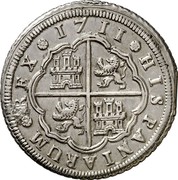 Spain 8 Reales Felipe V Madrid 1711 M J KM# 292 HISPANIARUM REX 1711 coin reverse Spain 8 Reales Felipe V Madrid 1711 M J KM# 292 HISPANIARUM REX 1711 coin reverse