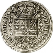 Spain 8 Reales Felipe V Seville 1718 S M KM# 310 PHILIPPVS V DEI GRAT R 8 S M coin obverse