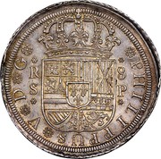 Spain 8 Reales Sevilla 1728 P KM# 336.3 PHILIPPUS V D G R 8 S P coin obverse Spain 8 Reales Sevilla 1728 P KM# 336.3 PHILIPPUS V D G R 8 S P coin obverse