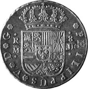Spain 8 Reales 1730 JF KM# 336.2 Milled Real Coinage PHILIPPUS V D G R 8 M JF coin obverse Spain 8 Reales 1730 JF KM# 336.2 Milled Real Coinage PHILIPPUS V D G R 8 M JF coin obverse