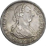 Spain 8 Reales Sevilla 1772 S CF KM# 414.2 CAROLUS III DEI G 1772 coin obverse Spain 8 Reales Sevilla 1772 S CF KM# 414.2 CAROLUS III DEI G 1772 coin obverse