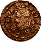 Spain Dinero Philip III 1615 KM# 14 PHILIPP9 D G HISPA R coin obverse Spain Dinero Philip III 1615 KM# 14 PHILIPP9 D G HISPA R coin obverse