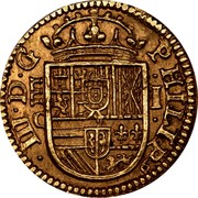 Spain Escudo Philip III 1608 C KM# 29 PHILIP III D G C I coin obverse Spain Escudo Philip III 1608 C KM# 29 PHILIP III D G C I coin obverse