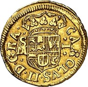 Spain Escudo Carlos II Seville 1700 S M KM# 245 CAROLVS II D GRA S M I coin obverse Spain Escudo Carlos II Seville 1700 S M KM# 245 CAROLVS II D GRA S M I coin obverse