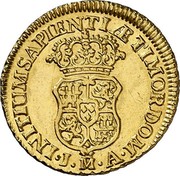 Spain Escudo Felipe V Madrid 1742 JA KM# 342 INITIUM SAPIENTIAE TIMOR DOM J M A coin reverse Spain Escudo Felipe V Madrid 1742 JA KM# 342 INITIUM SAPIENTIAE TIMOR DOM J M A coin reverse