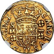Spain Escudo Charles II 1699 S M KM# 231.2 CAROLVS II DEI GRAT SM I coin obverse Spain Escudo Charles II 1699 S M KM# 231.2 CAROLVS II DEI GRAT SM I coin obverse