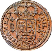 Spain Maravedi Felipe V 1718 KM# 301.1 PHILIP V D G HISPAN REX R I coin obverse