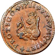 Spain Maravedi Felipe V 1718 KM# 301.1 VTRVMQ VIRT PROTEGO 1718 coin reverse