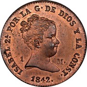 Spain 1 M Segovia Acueduct 1842 KM# 525.3 ISABEL 2A POR LA G DE DIOS Y LA CONST 1842 1 M coin obverse Spain 1 M Segovia Acueduct 1842 KM# 525.3 ISABEL 2A POR LA G DE DIOS Y LA CONST 1842 1 M coin obverse