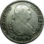 Spain R 1 Charles IV 1797 MF KM# 429.1 CAROLUS IIII DEI G 1806 coin obverse Spain R 1 Charles IV 1797 MF KM# 429.1 CAROLUS IIII DEI G 1806 coin obverse