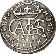 Spain Real Charles II 1681 R KM# 193 HISPANIARVM REX CAROLS 1681 coin reverse