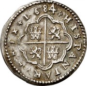 Spain Real Charles II 1684 Aqueduct BR KM# 202 HISPANIARUM REX 1684 coin reverse Spain Real Charles II 1684 Aqueduct BR KM# 202 HISPANIARUM REX 1684 coin reverse
