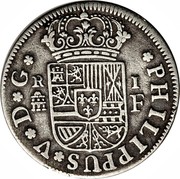 Spain Real Felipe V Segovia 1728 F KM# 299 PHILIPPUS V D G R 1 F coin obverse Spain Real Felipe V Segovia 1728 F KM# 299 PHILIPPUS V D G R 1 F coin obverse