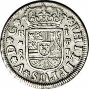 Spain Real Felipe V Seville 1738 PJ KM# 354 PHILIPPUS V D G R I S P J coin obverse Spain Real Felipe V Seville 1738 PJ KM# 354 PHILIPPUS V D G R I S P J coin obverse