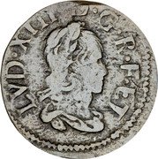 Spain Seiseno Louis XIII 1642 KM# 28 LVD XIIII D G R F ET C B coin obverse Spain Seiseno Louis XIII 1642 KM# 28 LVD XIIII D G R F ET C B coin obverse