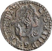 Spain Seizain Louis XIII 1648 KM# 38 LVD XIII D G F R EC B A coin obverse Spain Seizain Louis XIII 1648 KM# 38 LVD XIII D G F R EC B A coin obverse