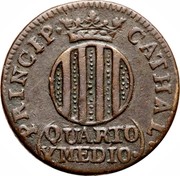 Spain Quarto y Medio 1811 KM# 117 Province Catalonia French Occupation PRINCIP CATHAL QUARTO Y MEDIO coin reverse Spain Quarto y Medio 1811 KM# 117 Province Catalonia French Occupation PRINCIP CATHAL QUARTO Y MEDIO coin reverse