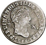 Spain 1/2 M KM# 120 Province Navarre Standart Coinage FERDINANDUS III D G NAVARRE REX 1/2 M 1818 coin obverse Spain 1/2 M KM# 120 Province Navarre Standart Coinage FERDINANDUS III D G NAVARRE REX 1/2 M 1818 coin obverse