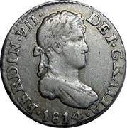 Spain 1/2 Real FERDINAND VII 1814 CJ KM# 482.1 DEI GRATIA FERDIN VII 1814 coin obverse Spain 1/2 Real FERDINAND VII 1814 CJ KM# 482.1 DEI GRATIA FERDIN VII 1814 coin obverse