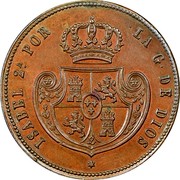 Spain Medio Real Isabel II 1848 KM# 591.2 ISABEL 2A POR LA G DE DIOS coin obverse Spain Medio Real Isabel II 1848 KM# 591.2 ISABEL 2A POR LA G DE DIOS coin obverse