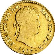 Spain 1 S 1817 GJ KM# 493 Milled Real Coinage FERDIN VII D G HISP ET IND R 1817 coin obverse Spain 1 S 1817 GJ KM# 493 Milled Real Coinage FERDIN VII D G HISP ET IND R 1817 coin obverse