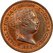 Spain 10 Centimos Isabel II 1854 KM# 603 ISABEL 2A. POR LA G DE DIOS Y LA CONST L. M. 1854 coin obverse