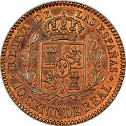 Spain 10 Centimos Isabel II 1854 KM# 603 REINA DE LAS ESPAÑAS 10 CENT DE REAL coin reverse