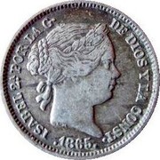 Spain 10 Centimos 1865 KM# 627.2 Second Decimal Coinage ISABEL 2A POR LA G DE DIOS Y LA CONST 1865 coin obverse Spain 10 Centimos 1865 KM# 627.2 Second Decimal Coinage ISABEL 2A POR LA G DE DIOS Y LA CONST 1865 coin obverse