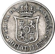 Spain 10 Centimos Isabel II 1866 KM# 627.1 REINA DE LAS ESPAÑAS 10 CENTS DE ESCO coin reverse Spain 10 Centimos Isabel II 1866 KM# 627.1 REINA DE LAS ESPAÑAS 10 CENTS DE ESCO coin reverse