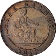 Spain 10 Centimos Amadeo I 1870 OM KM# 663 DIEZ GRAMOS 1870 L. MARCHIONNI coin obverse Spain 10 Centimos Amadeo I 1870 OM KM# 663 DIEZ GRAMOS 1870 L. MARCHIONNI coin obverse