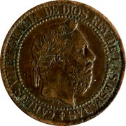 Spain 10 Centimos Charles VII 1875 (b) KM# 670 CARLOS VII P L GRACIA DE DIOS REY DE LAS ESPAÑAS coin obverse
