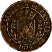 Spain 10 Centimos Charles VII 1875 (b) KM# 670 10 CENTIMOS DE PESETA 1875 coin reverse