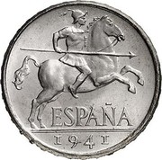 Spain 10 Centimos Iberian rider 1941 PLUS KM# 766 ESPAÑA 1941 coin obverse Spain 10 Centimos Iberian rider 1941 PLUS KM# 766 ESPAÑA 1941 coin obverse