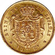 Spain 10 Escudos Isabel II 1868 (68) KM# 636.1 10 ES REINA DE LAS ESPAÑAS coin reverse Spain 10 Escudos Isabel II 1868 (68) KM# 636.1 10 ES REINA DE LAS ESPAÑAS coin reverse
