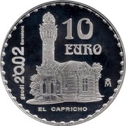 Spain 10 Euro 150th Anniversary of the Birth of Antoni Gaudi - El Capricho Palace 2002 (M) Proof KM# 1083 GAUDI 2002 BARCELONA 10 EURO M EL CAPRICHO coin reverse Spain 10 Euro 150th Anniversary of the Birth of Antoni Gaudi - El Capricho Palace 2002 (M) Proof KM# 1083 GAUDI 2002 BARCELONA 10 EURO M EL CAPRICHO coin reverse