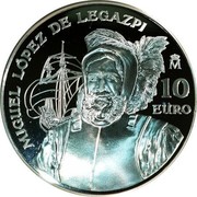 Spain 10 Euro 500th Anniversary of Miguel Lopez de Legazpi birthday 2003 Proof KM# 1053 MIGUEL LÓPEZ DE LEGAZPI M 10 EURO coin reverse