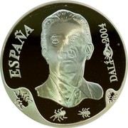 Spain 10 Euro Salvador Dali - Self Portrait with Bacon Strip 2004 Proof KM# 1056 ESPAÑA DALÍ 2004 coin obverse Spain 10 Euro Salvador Dali - Self Portrait with Bacon Strip 2004 Proof KM# 1056 ESPAÑA DALÍ 2004 coin obverse