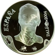 Spain 10 Euro Salvador Dali - El gran masturbador 2004 Proof KM# 1055 ESPAÑA DALÍ 2004 coin obverse Spain 10 Euro Salvador Dali - El gran masturbador 2004 Proof KM# 1055 ESPAÑA DALÍ 2004 coin obverse