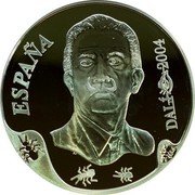 Spain 10 Euro Salvador Dali - Leda Atomica 2004 Proof KM# 1054 ESPAÑA DALÍ 2004 coin obverse Spain 10 Euro Salvador Dali - Leda Atomica 2004 Proof KM# 1054 ESPAÑA DALÍ 2004 coin obverse