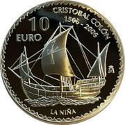 Spain 10 Euro Columbus - La Nina 2006 (M) Proof KM# 1116 CRISTOBAL COLÓN 1506 - 2006 10 EURO M LA NIÑA coin reverse