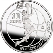 Spain 10 Euro Eurobasket Championship 2007 Proof KM# 1134 10 EURO EUROBASKET 2007 M coin reverse Spain 10 Euro Eurobasket Championship 2007 Proof KM# 1134 10 EURO EUROBASKET 2007 M coin reverse
