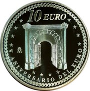 Spain 10 Euro 5th Anniversary of the Euro 2007 Proof KM# 1126 10 EURO M V ANIVERSARIO DEL EURO coin reverse Spain 10 Euro 5th Anniversary of the Euro 2007 Proof KM# 1126 10 EURO M V ANIVERSARIO DEL EURO coin reverse