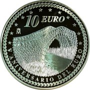 Spain 10 Euro 5th Anniversary of the Euro 2007 Proof KM# 1125 10 EURO M V ANIVERSARIO DEL EURO coin reverse Spain 10 Euro 5th Anniversary of the Euro 2007 Proof KM# 1125 10 EURO M V ANIVERSARIO DEL EURO coin reverse
