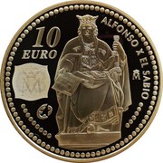 Spain 10 Euro King Alphonse X the Wise 2008 Proof KM# 1203 10 EURO M ALFONSO X EL SABIO coin reverse Spain 10 Euro King Alphonse X the Wise 2008 Proof KM# 1203 10 EURO M ALFONSO X EL SABIO coin reverse