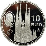 Spain 10 Euro Antoni Gaudi - Sagrada Familia 2010 Proof KM# 1169 ANTONI GAUDI 10 EURO M coin reverse Spain 10 Euro Antoni Gaudi - Sagrada Familia 2010 Proof KM# 1169 ANTONI GAUDI 10 EURO M coin reverse