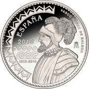 Spain 10 Euro 500th Anniversary of the Ocean Pacific Discovery 2013 Proof KM# 1286 ESPAÑA 2013 VASCO NÚÑEZ DE BALBOA M 1513 2013 coin obverse Spain 10 Euro 500th Anniversary of the Ocean Pacific Discovery 2013 Proof KM# 1286 ESPAÑA 2013 VASCO NÚÑEZ DE BALBOA M 1513 2013 coin obverse