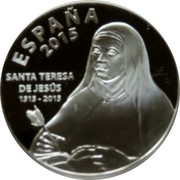 Spain 10 Euro 500th Birth Anniversary of Santa Teresa 2015 (M) Proof KM# 1350 ESPAÑA 2015 SANTA TERESA DE JESÚS 1515 - 2015 coin obverse Spain 10 Euro 500th Birth Anniversary of Santa Teresa 2015 (M) Proof KM# 1350 ESPAÑA 2015 SANTA TERESA DE JESÚS 1515 - 2015 coin obverse